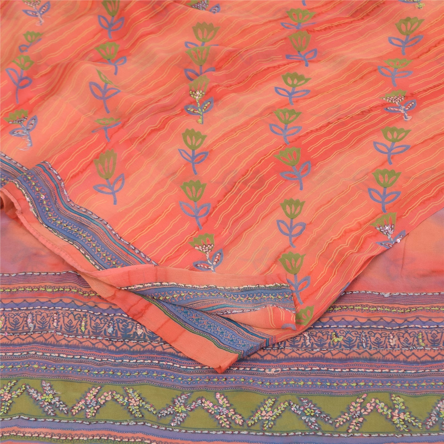 Sanskriti Vintage Sarees 100% Pure Georgette Silk Printed Sari 6yd Craft Fabric