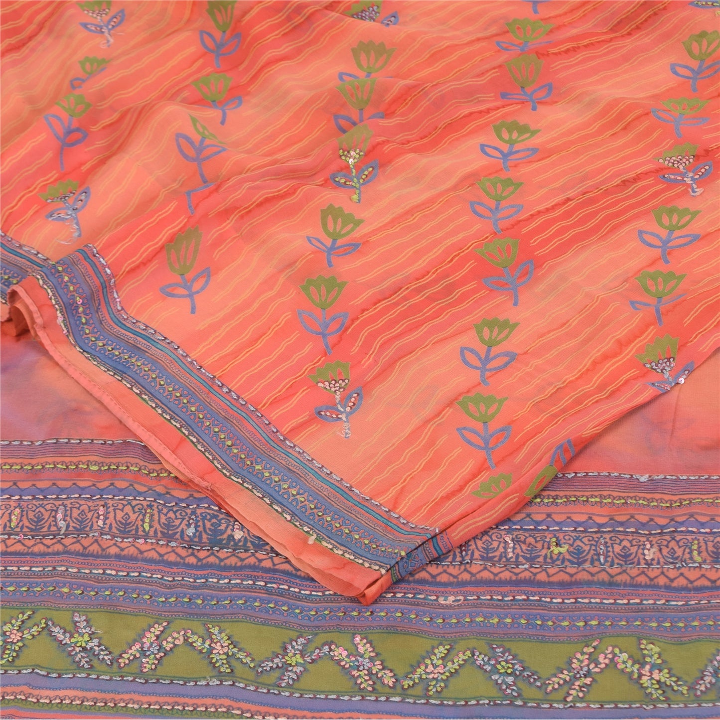 Sanskriti Vintage Sarees 100% Pure Georgette Silk Printed Sari 6yd Craft Fabric