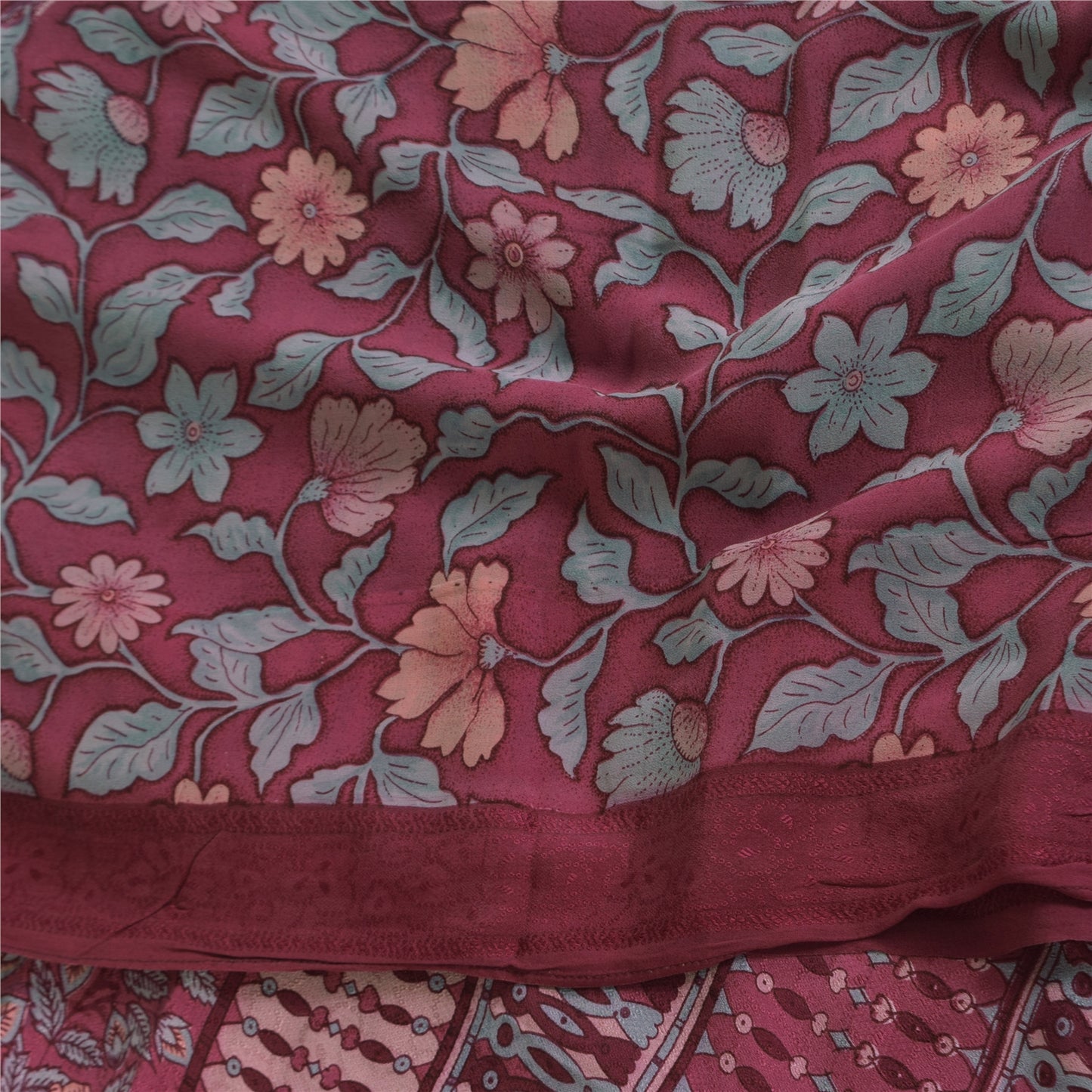 Sanskriti Vintage Sarees Mauve Pure Georgette Silk Print Sari 5+yd Craft Fabric