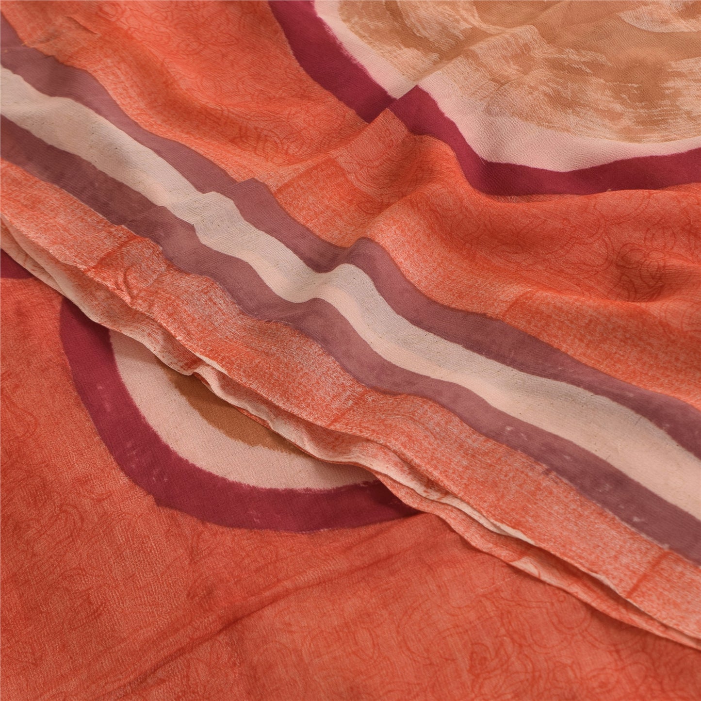 Sanskriti Vintage Sarees Peach Pure Georgette Silk Print Sari 6yd Craft Fabric