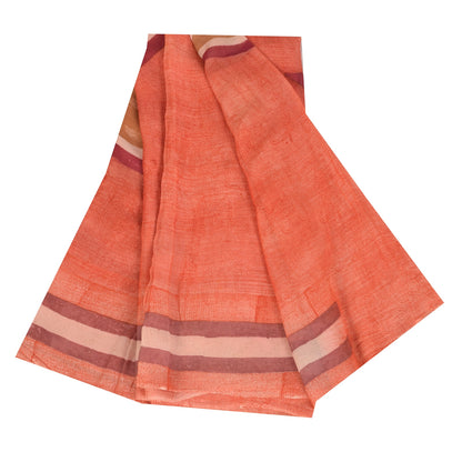 Sanskriti Vintage Sarees Peach Pure Georgette Silk Print Sari 6yd Craft Fabric