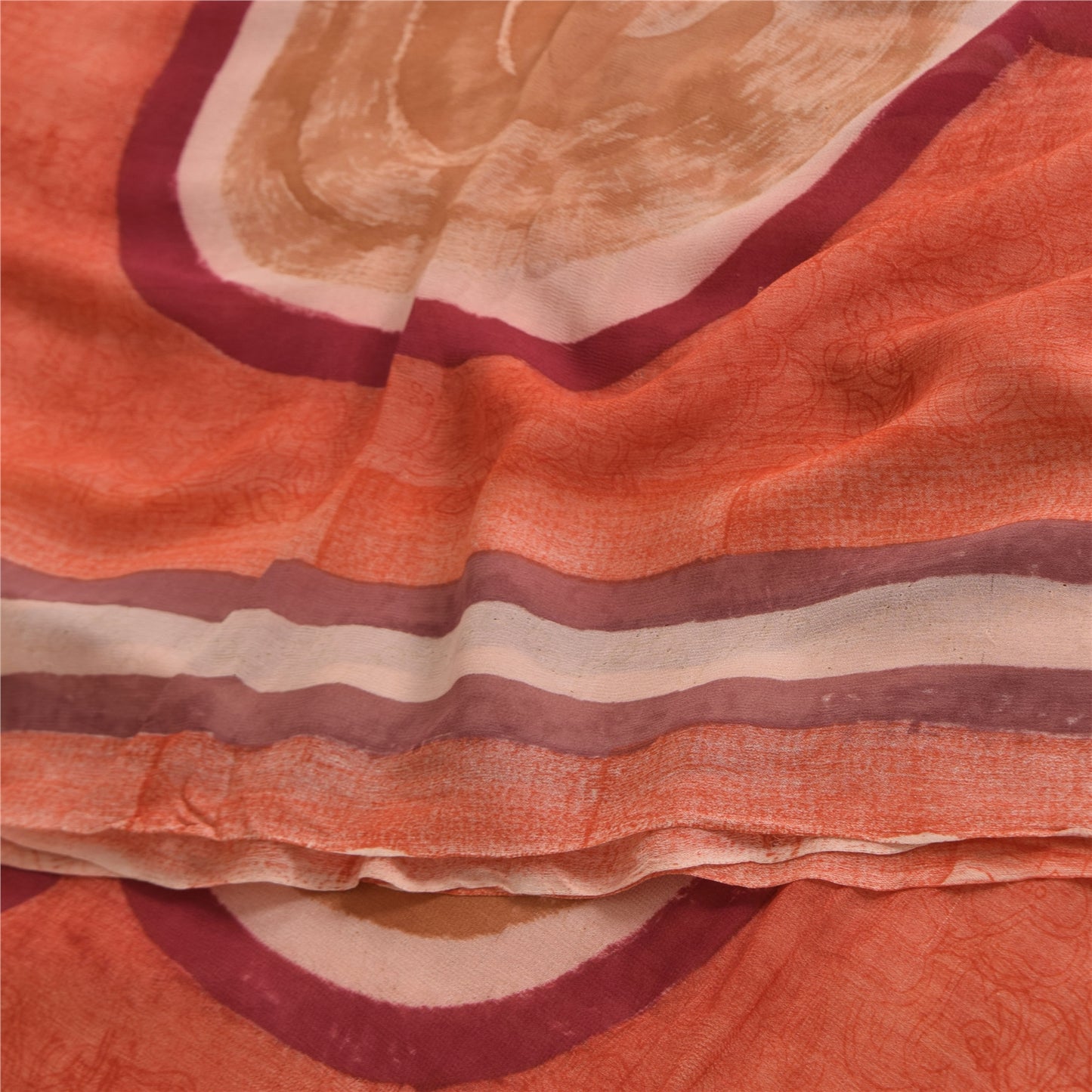 Sanskriti Vintage Sarees Peach Pure Georgette Silk Print Sari 6yd Craft Fabric