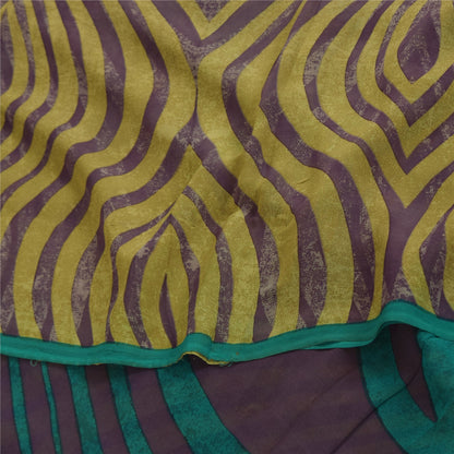 Sanskriti Vintage Sarees Yellow/Purple Pure Georgette Printed Sari 5+yd Fabric