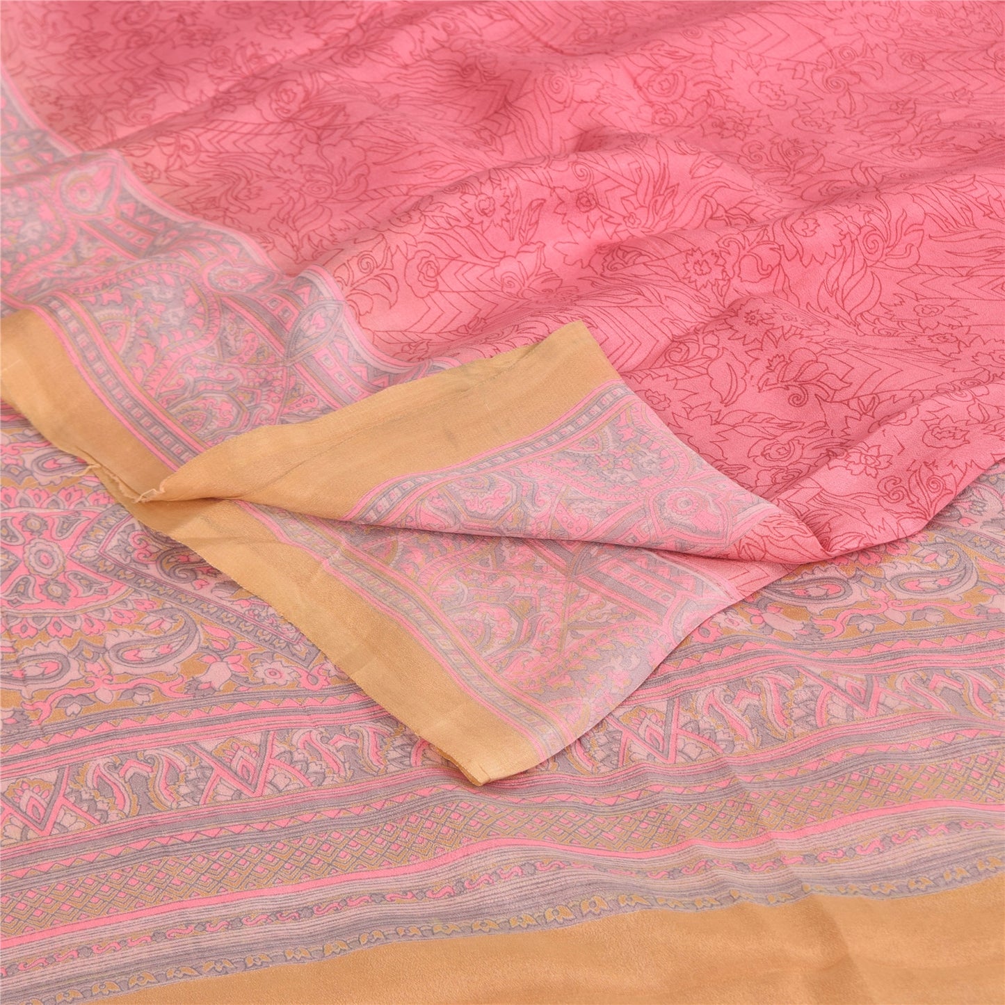 Sanskriti Vintage Sarees Pink Pure Georgette Silk Printed Sari 6+yd Craft Fabric