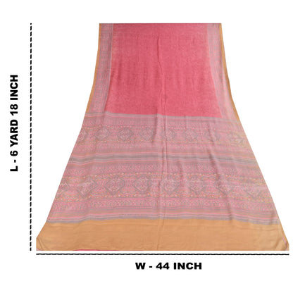 Sanskriti Vintage Sarees Pink Pure Georgette Silk Printed Sari 6+yd Craft Fabric