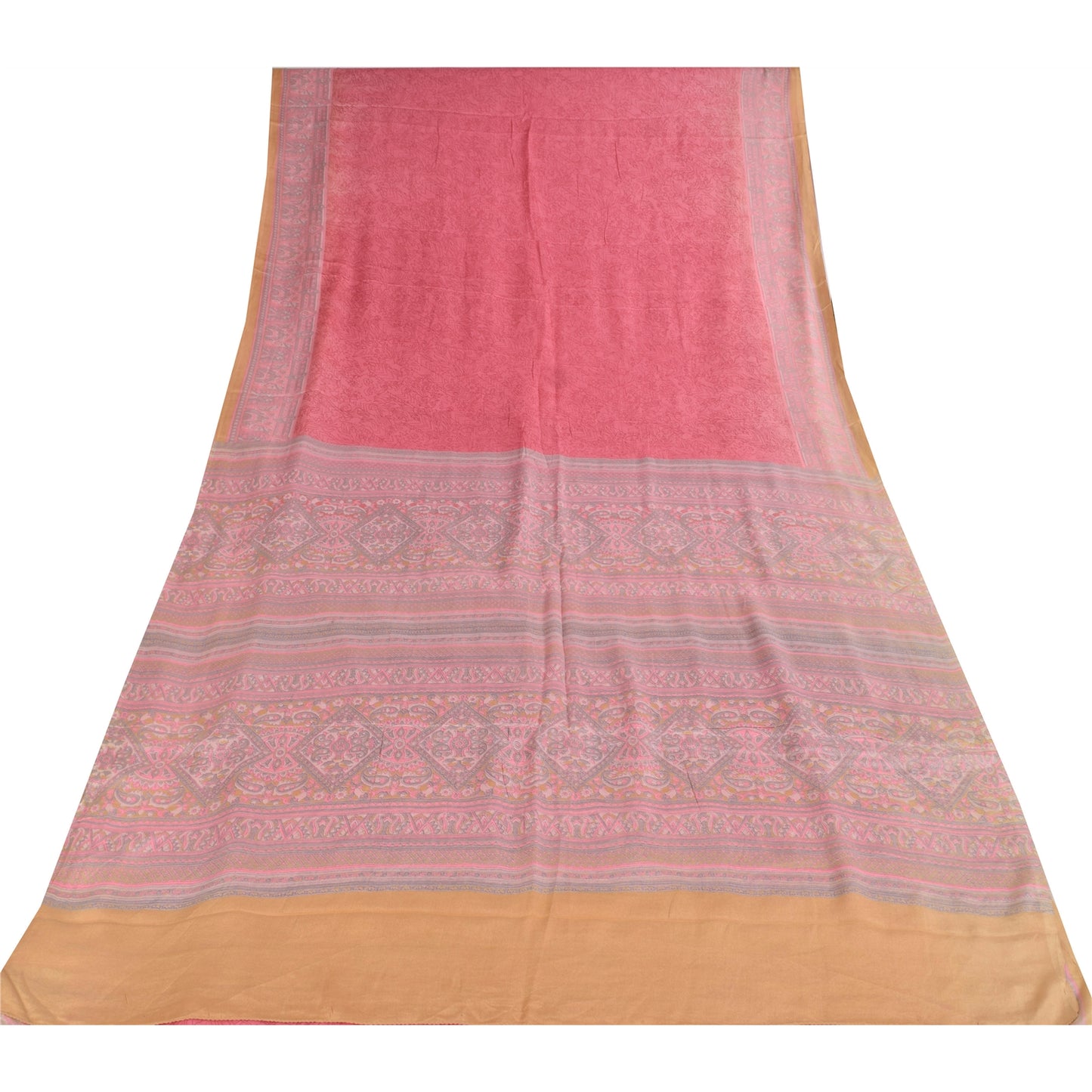 Sanskriti Vintage Sarees Pink Pure Georgette Silk Printed Sari 6+yd Craft Fabric