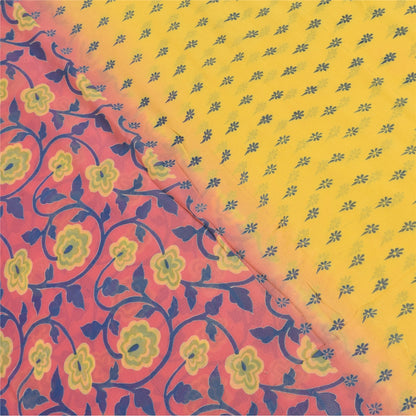 Sanskriti Vintage Sarees Yellow/Pink Pure Georgette Print Sari 5+yd Craft Fabric