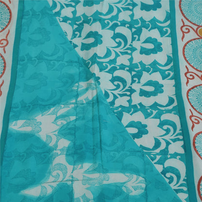 Sanskriti Vintage Sarees Blue Pure Georgette Silk Printed Sari 5+yd Craft Fabric