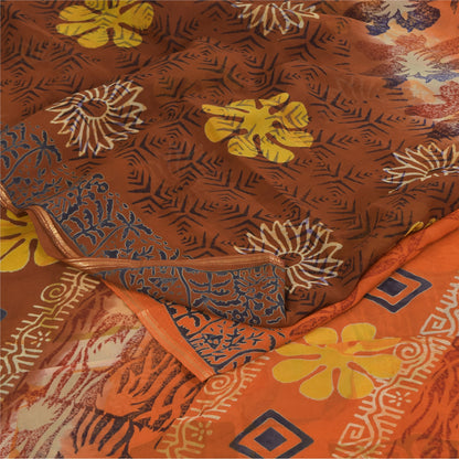 Sanskriti Vintage Sarees Orange/Brown Pure Georgette Printed Sari 5+yd Fabric