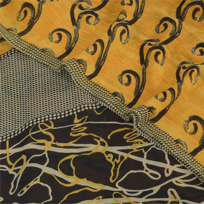 Sanskriti Vintage Sarees Yellow Pure Georgette Silk Print Sari 5+yd Craft Fabric