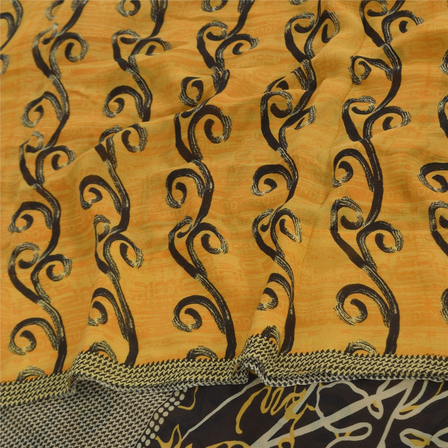 Sanskriti Vintage Sarees Yellow Pure Georgette Silk Print Sari 5+yd Craft Fabric