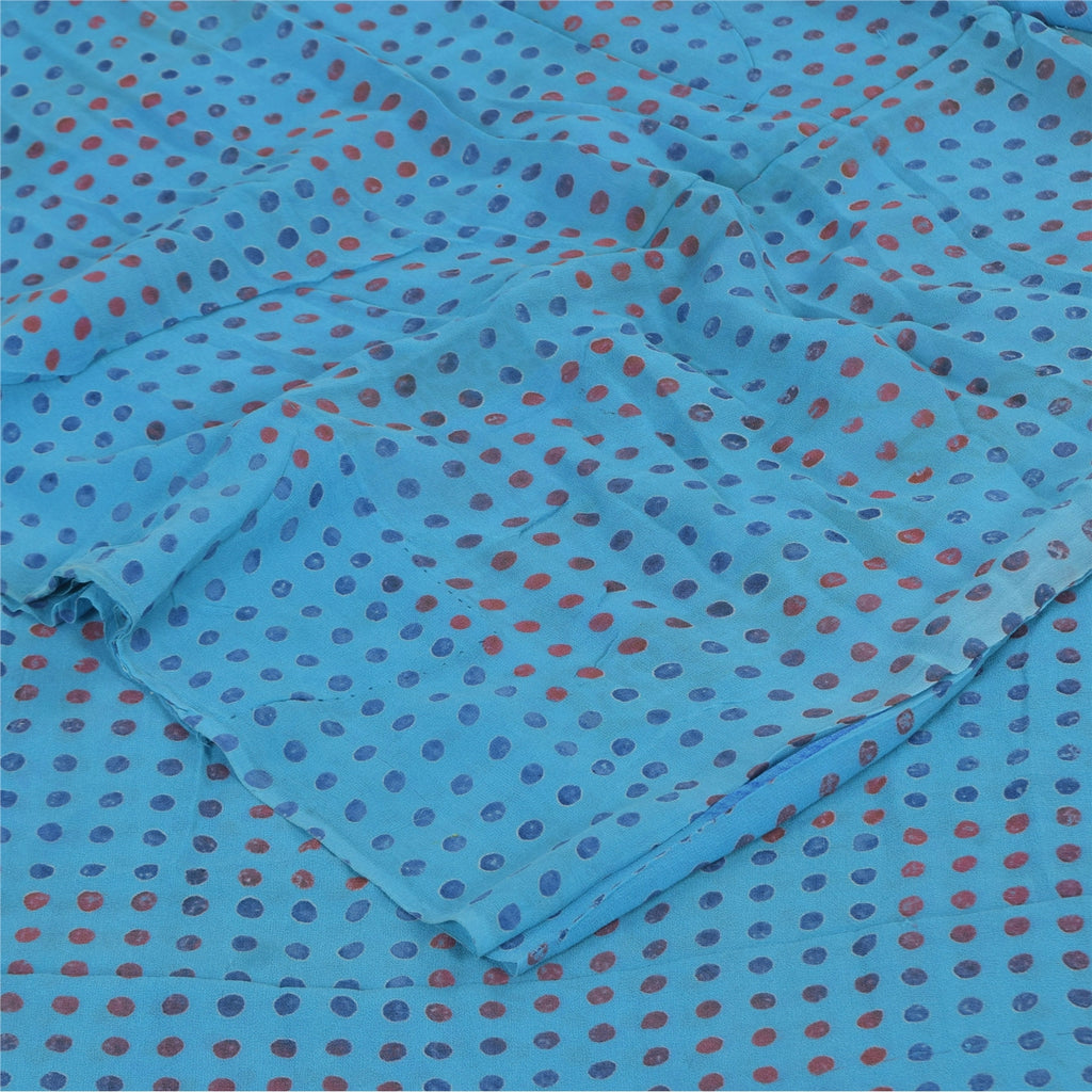 Sanskriti Vintage Sarees Blue Pure Georgette Silk Printed Sari 5+yd Craft Fabric