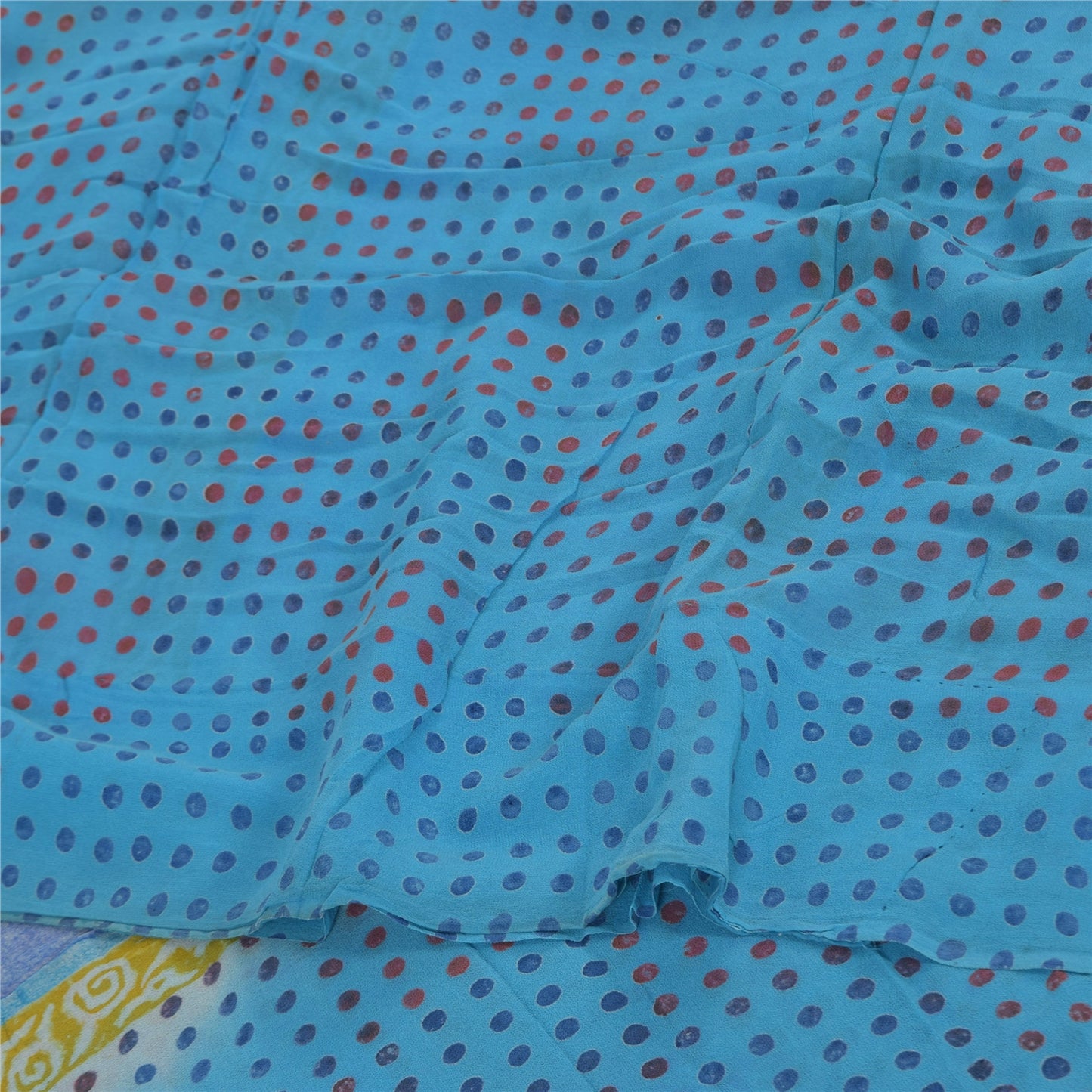 Sanskriti Vintage Sarees Blue Pure Georgette Silk Printed Sari 5+yd Craft Fabric