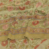 Sanskriti Vintage Sarees Cream Pure Georgette Silk Printed Sari 6yd Craft Fabric