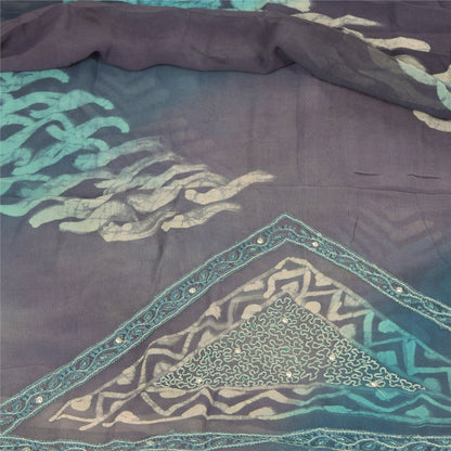 Sanskriti Vintage Sarees Blue/Purple Embroidery Print Pure Georgette Sari Fabric