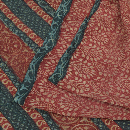 Sanskriti Vintage Sarees Red Pure Georgette Silk Printed Sari 6yd Craft Fabric