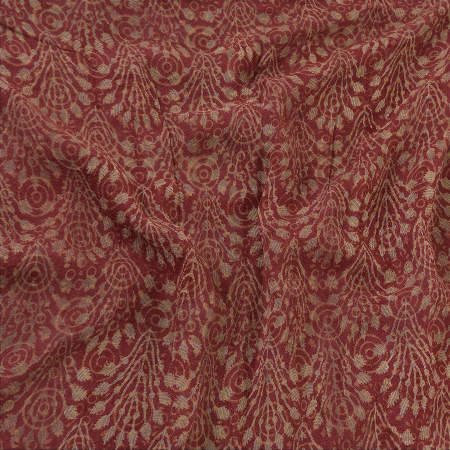 Sanskriti Vintage Sarees Red Pure Georgette Silk Printed Sari 6yd Craft Fabric