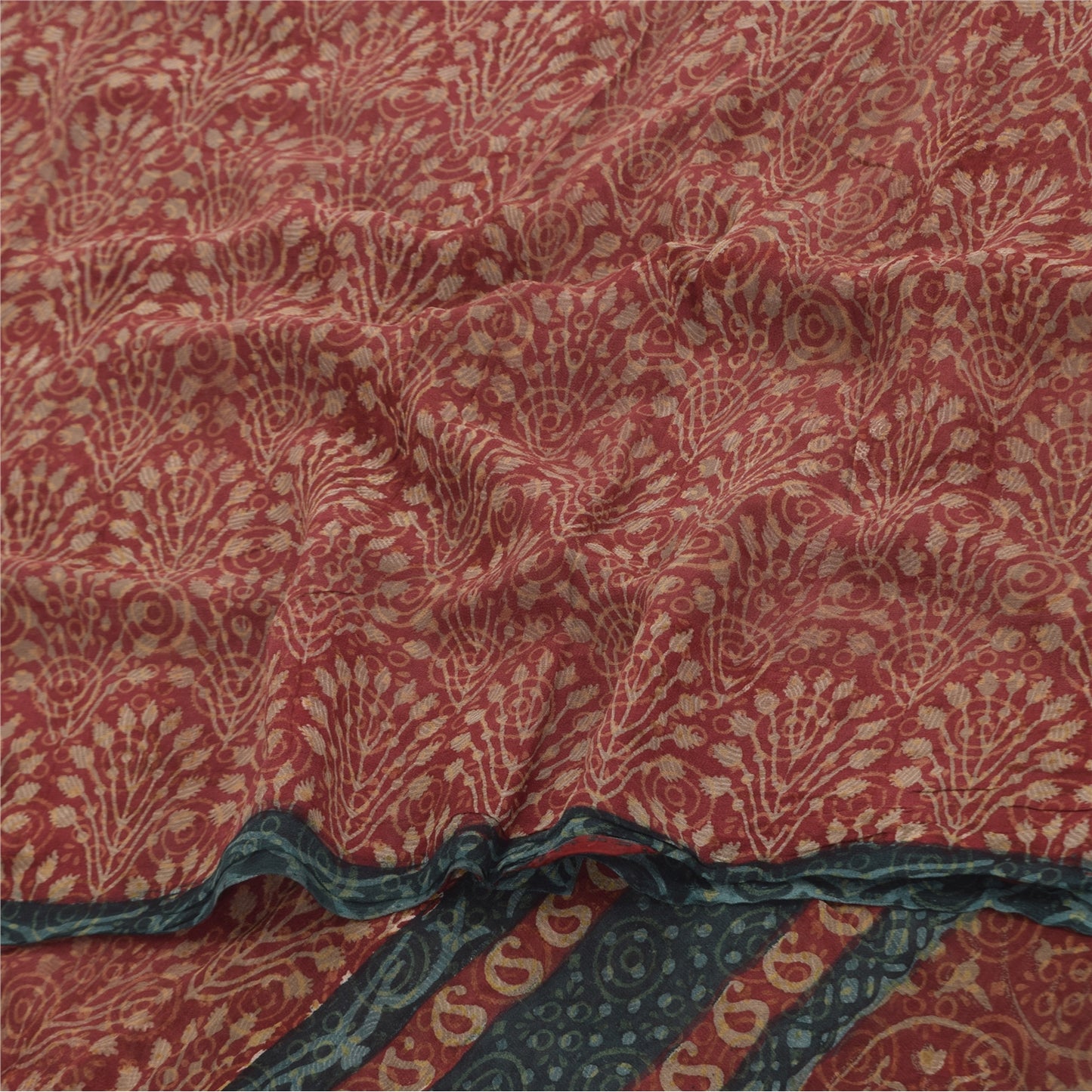 Sanskriti Vintage Sarees Red Pure Georgette Silk Printed Sari 6yd Craft Fabric