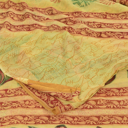 Sanskriti Vintage Sarees Yellow 100% Pure Georgette Print Sari 5+yd Craft Fabric