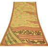 Sanskriti Vintage Sarees Yellow 100% Pure Georgette Print Sari 5+yd Craft Fabric