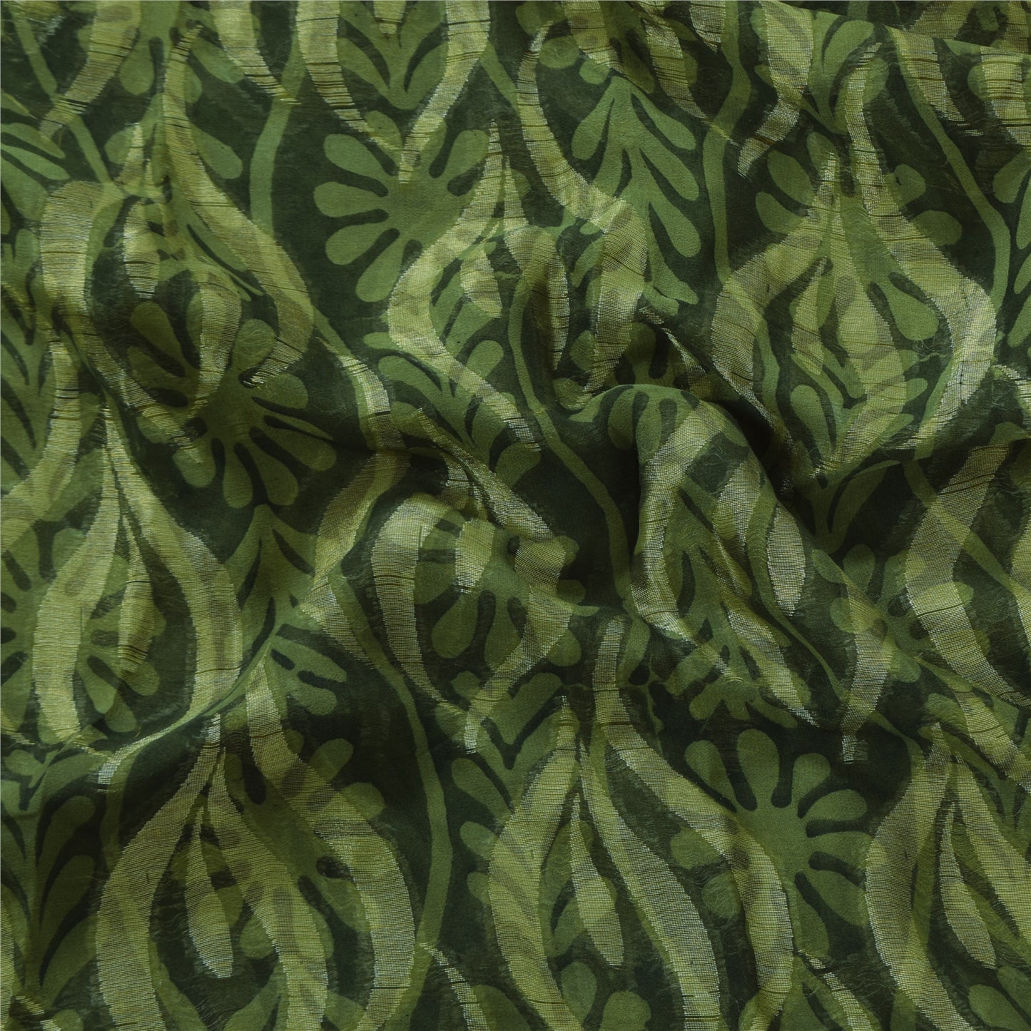 Sanskriti Vintage Sarees Green Pure Georgette Silk Print Sari 5+yd Craft Fabric