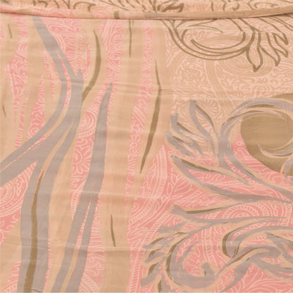 Sanskriti Vintage Sarees Peach Pure Georgette Silk Print Sari 5+yd Craft Fabric