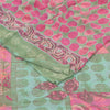 Sanskriti Vintage Sarees Pink/Green Pure Georgette Printed Sari 6yd Craft Fabric