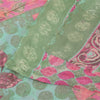 Sanskriti Vintage Sarees Pink/Green Pure Georgette Printed Sari 6yd Craft Fabric