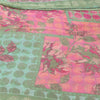 Sanskriti Vintage Sarees Pink/Green Pure Georgette Printed Sari 6yd Craft Fabric