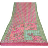 Sanskriti Vintage Sarees Pink/Green Pure Georgette Printed Sari 6yd Craft Fabric