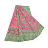 Sanskriti Vintage Sarees Pink/Green Pure Georgette Printed Sari 6yd Craft Fabric