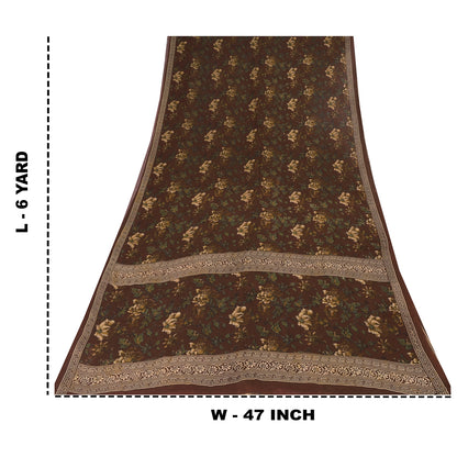 Sanskriti Vintage Sarees Brown Pure Georgette Silk Printed Sari 6 Craft Fabric