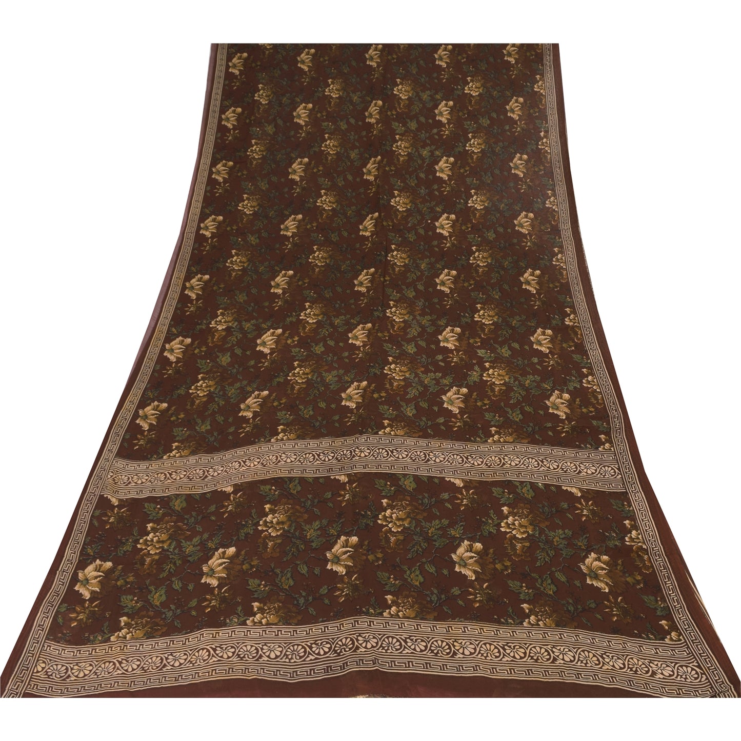 Sanskriti Vintage Sarees Brown Pure Georgette Silk Printed Sari 6 Craft Fabric