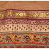 Sanskriti Vintage Dark Peach Sarees Pure Silk Hand Beaded Woven Sari 6yrd Fabric