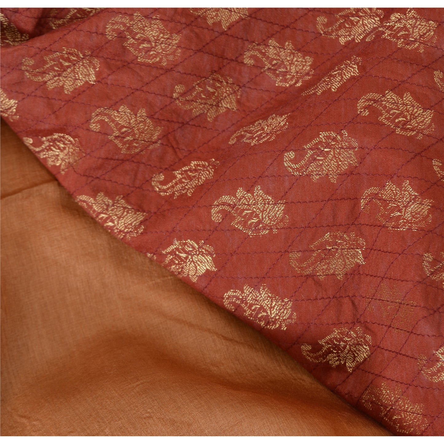 Sanskriti Vintage Dark Peach Sarees Pure Silk Hand Beaded Woven Sari 6yrd Fabric