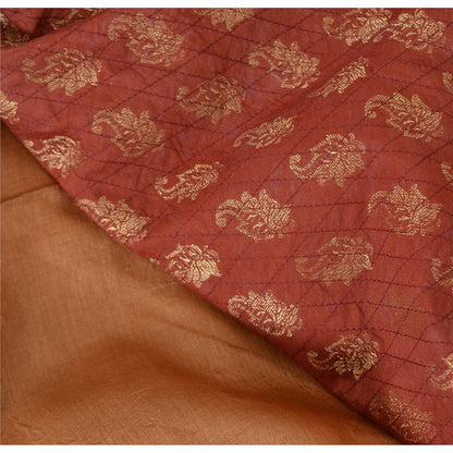 Sanskriti Vintage Dark Peach Sarees Pure Silk Hand Beaded Woven Sari 6yrd Fabric