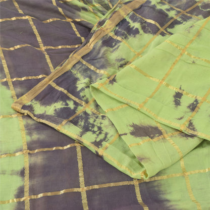 Sanskriti Vintage Purple/Green Sarees Pure Cotton Tie-Dye Woven Sari 5yd Fabric