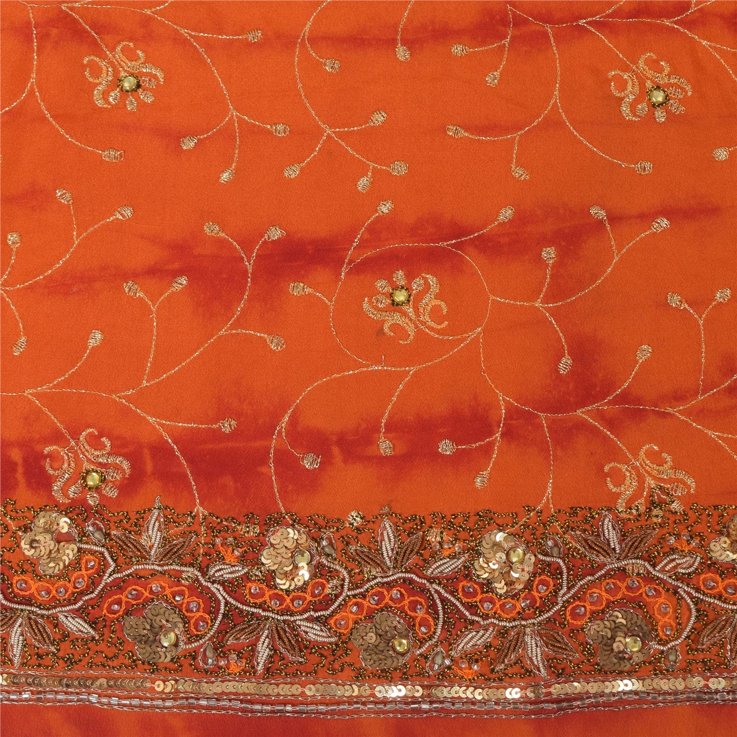 Sanskriti Vintage Sarees Pure Crepe Silk Hand Beaded Premium Sari Tie-Dye Fabric