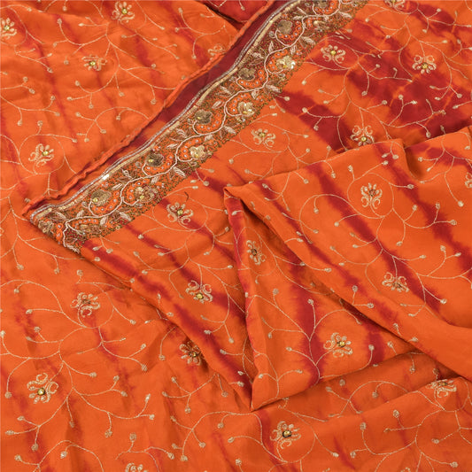 Sanskriti Vintage Sarees Pure Crepe Silk Hand Beaded Premium Sari Tie-Dye Fabric