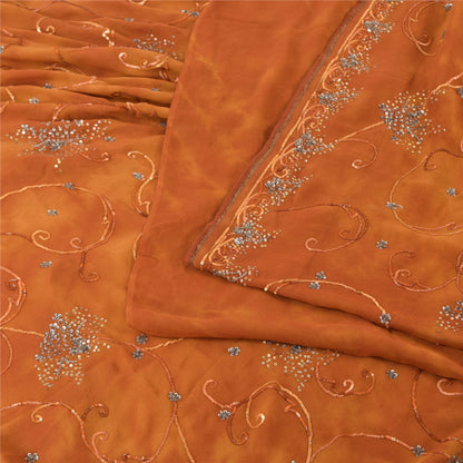 Sanskriti Vintage Sarees Pure Georgette Silk Hand Beaded Sari Tie-Dye 5yd Fabric