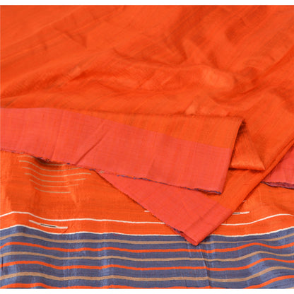 Sanskriti Vintage Orange/Blue Sarees 100% Pure Silk Hand Woven Sari Craft Fabric