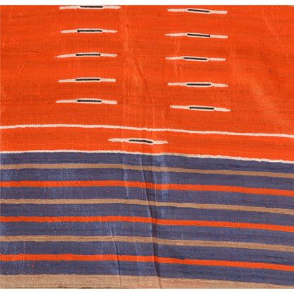 Sanskriti Vintage Orange/Blue Sarees 100% Pure Silk Hand Woven Sari Craft Fabric