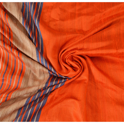 Sanskriti Vintage Orange/Blue Sarees 100% Pure Silk Hand Woven Sari Craft Fabric