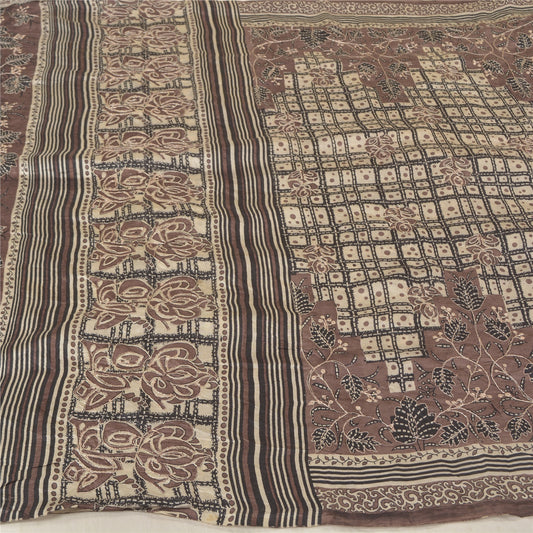 Sanskriti Vintage Brown Sarees 100% Pure Silk Embroidered Sari Craft Fabric