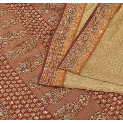 Sanskriti Vintage Sarees Art Silk/Net Mesh Hand Beaded Woven Premium Sari Fabric