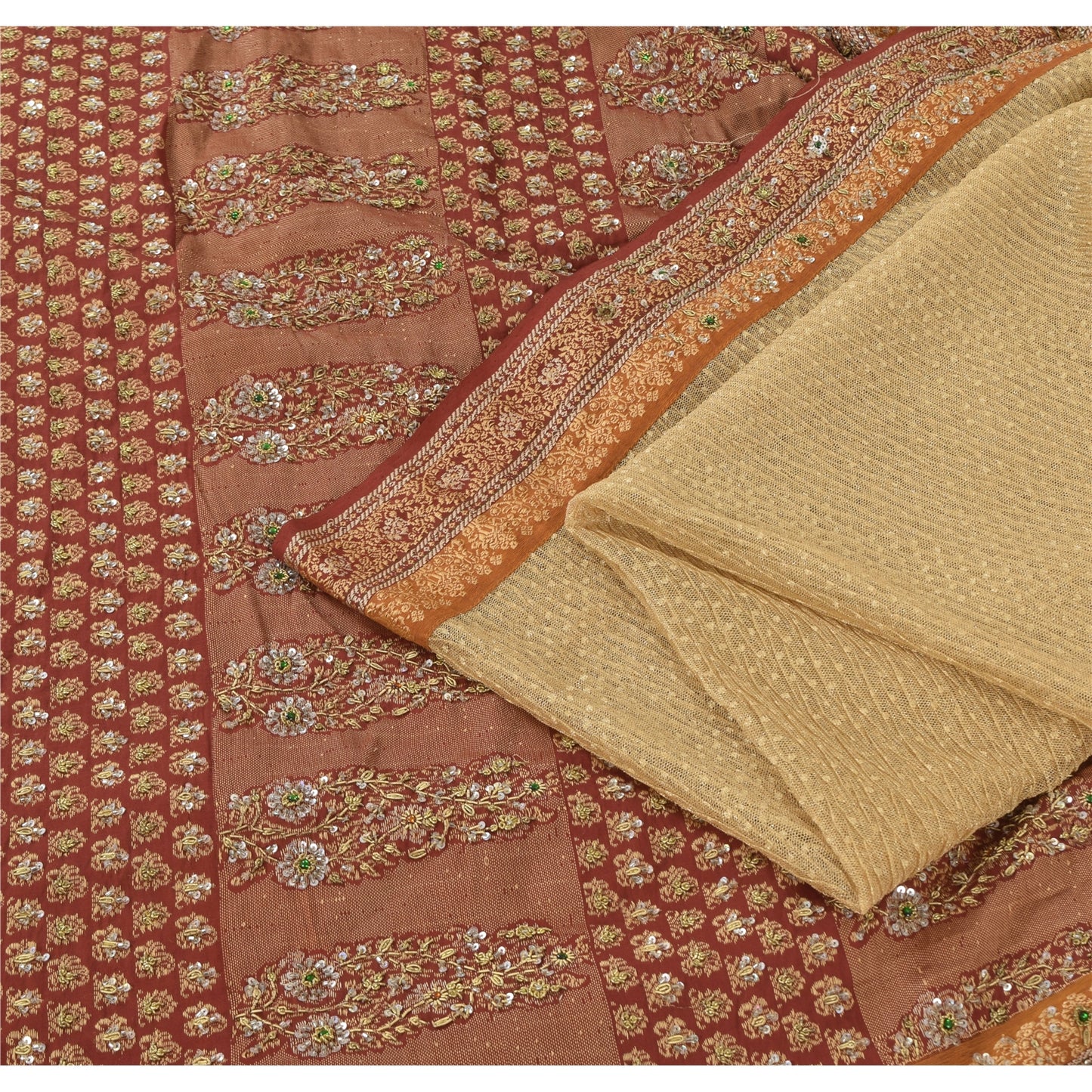 Sanskriti Vintage Sarees Art Silk/Net Mesh Hand Beaded Woven Premium Sari Fabric