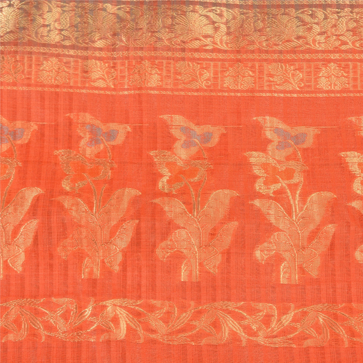 Sanskriti Vintage Orange Sarees 100% Pure Silk Woven Premium Sari Craft Fabric