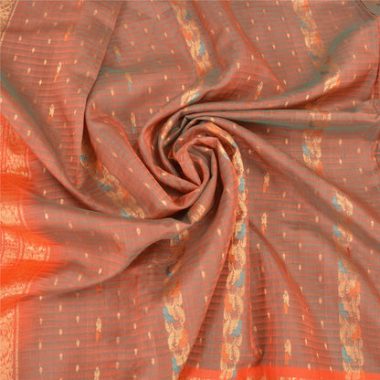 Sanskriti Vintage Orange Sarees 100% Pure Silk Woven Premium Sari Craft Fabric