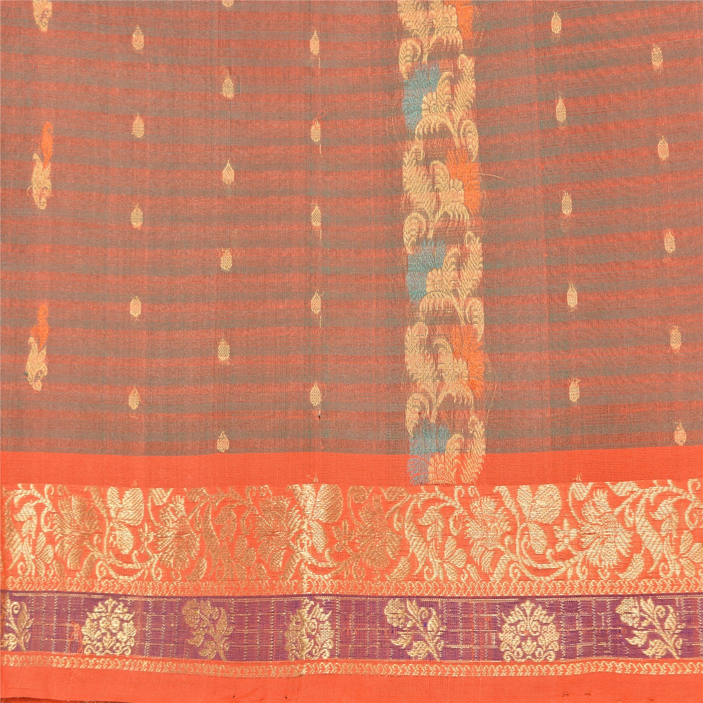 Sanskriti Vintage Orange Sarees 100% Pure Silk Woven Premium Sari Craft Fabric