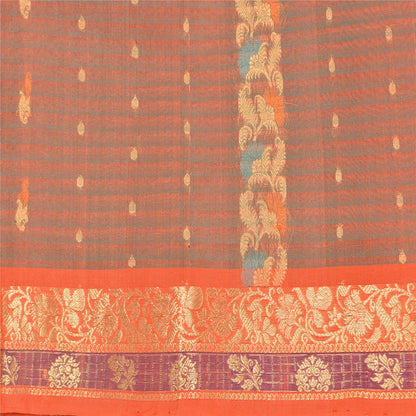 Sanskriti Vintage Orange Sarees 100% Pure Silk Woven Premium Sari Craft Fabric